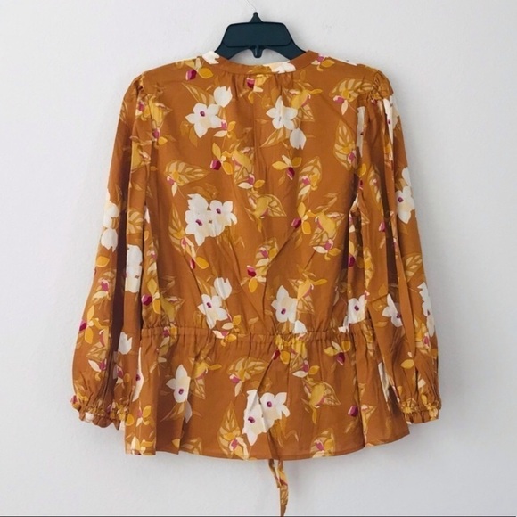 New! Bohemian Peasant Orange Rust Floral Tropical Top Blouse - Picture 5 of 11